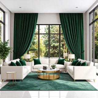 Fine Forest Emerald Green Velvet Curtain