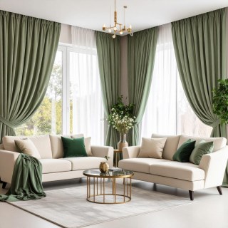 Fine Sage Duck Egg Green Velvet Curtain 3