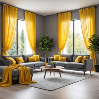 Smarties Bright Yellow Soft Sheer Curtain 2