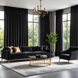Smooth Onyx Black Velvet Curtain
