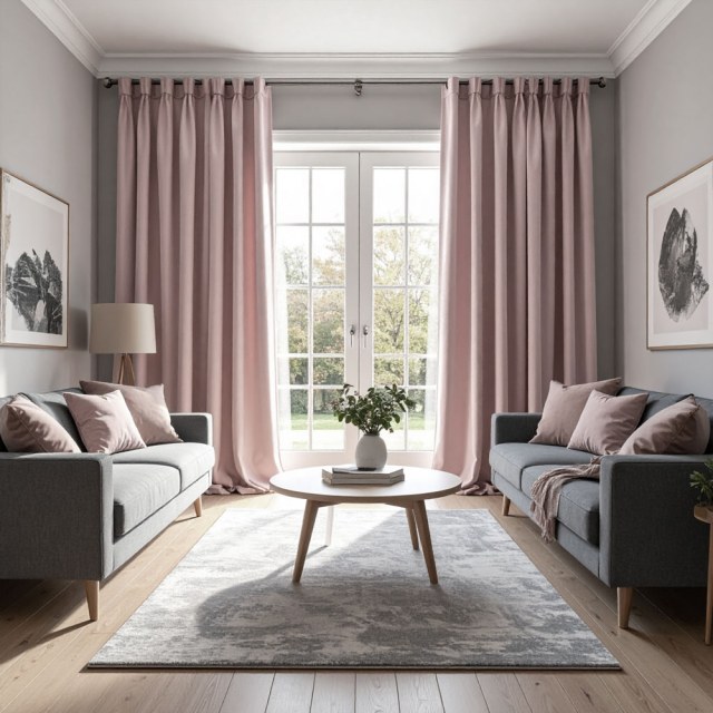 Double Plush Blush Pink Chenille Blackout Curtain 1
