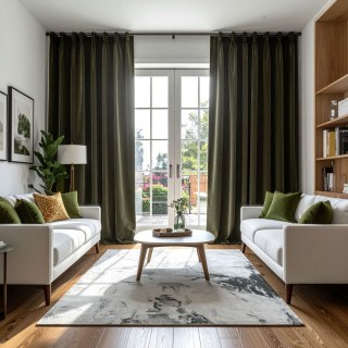 Double Plush Dark Olive Green Chenille Blackout Curtain