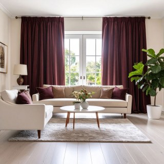 Double Plush Dusty Maroon Chenille Blackout Curtain