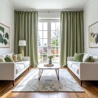 Double Plush Sage Green Chenille Blackout Curtain 1