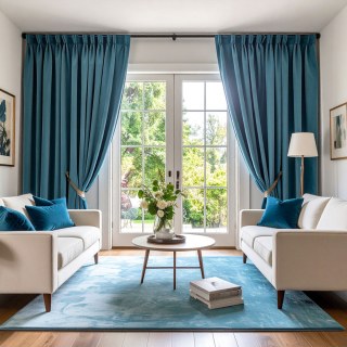 Double Plush Sea Blue Chenille Blackout Curtain 2