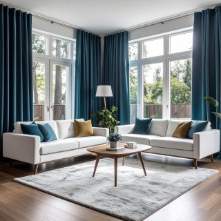 Double Plush Sea Blue Chenille Blackout Curtain 3