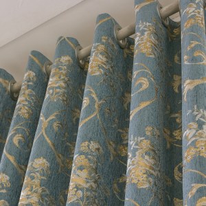 Chenille Jacquard Dark Teal Blue Curtain 7