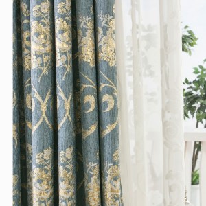Chenille Jacquard Dark Teal Blue Curtain 3