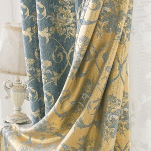 Chenille Jacquard Dark Teal Blue Curtain 4