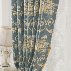 Chenille Jacquard Dark Teal Blue Curtain 6