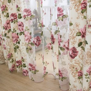 DEL Centifolia Floral Pink and Cream Voile Curtain 2