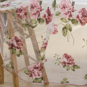 DEL Centifolia Floral Pink and Cream Voile Curtain 1