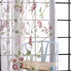 Fragrance Green Branch Embroidered Sheer Voile Curtain 2