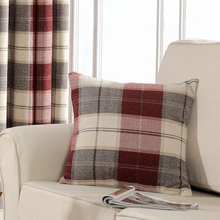Cosy Plaid Check Burgundy Red Chenille Curtain 8