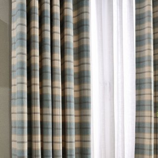 Cosy Plaid Check Light Blue Chenille Curtain 2