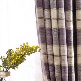 Cosy Plaid Check Light Purple Chenille Curtain 1