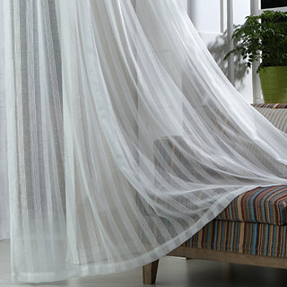 Silver Shimmery Striped White Voile Sheer Curtain 3
