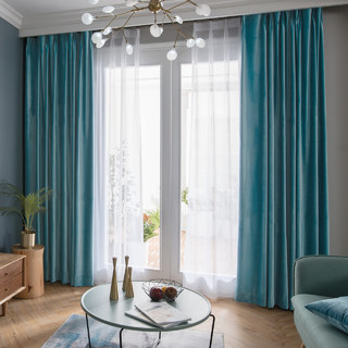 Microfibre Teal Blue Velvet Curtain 1