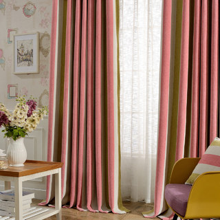 Sunshine Yellow Pink Chenille Bold Striped Curtains
