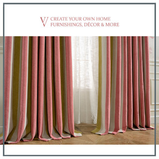 Sunshine Yellow Pink Chenille Bold Striped Curtains 2