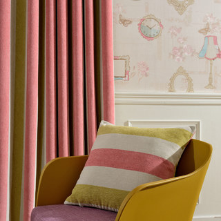 Sunshine Yellow Pink Chenille Bold Striped Curtains 3