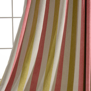Sunshine Yellow Pink Chenille Bold Striped Curtains 6
