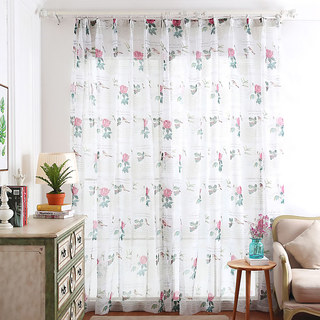 Misty Meadow Rose And Bird Ivory Sheer Voile Curtain 2