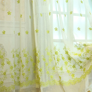 Touch Of Grace Embroidered Lime Green Flower Voile Curtain