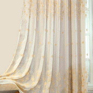 Lined Voile Curtain Touch Of Grace Beige Embroidered Sheer Curtain with Cream Lining