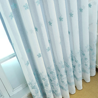 Lined Voile Curtain Touch Of Grace Blue Embroidered Sheer Curtain with Blue Lining 3