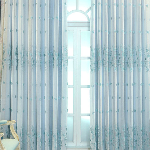 Lined Voile Curtain Touch Of Grace Blue Embroidered Sheer Curtain with Blue Lining 1
