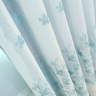 Lined Voile Curtain Touch Of Grace Blue Embroidered Sheer Curtain with Blue Lining 4
