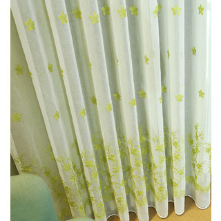 Lined Voile Curtain Touch Of Grace Green Embroidered Sheer Curtain with Green Lining