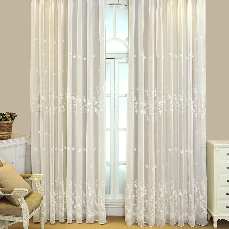 Lined Voile Curtain Touch Of Grace White Embroidered Sheer Curtain with ...
