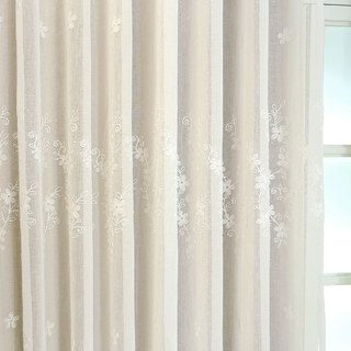 Lined Voile Curtain Touch Of Grace White Embroidered Sheer Curtain with Cream Lining 4