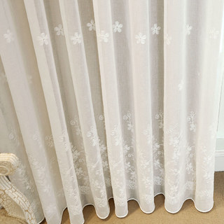 Lined Voile Curtain Touch Of Grace White Embroidered Sheer Curtain with Cream Lining 2