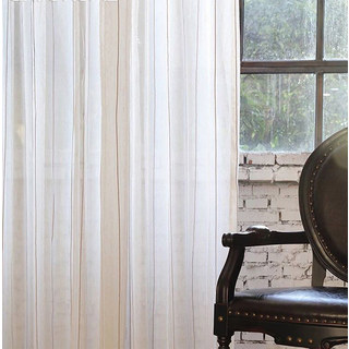 French Vintage Textured Striped Linen Voile Curtain