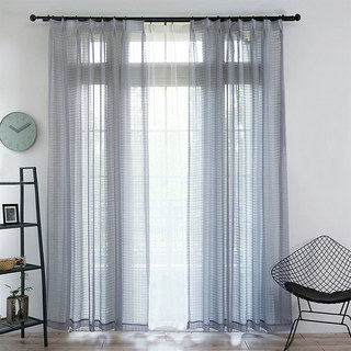 In Grid Windowpane Check Grey Voile Curtain 2