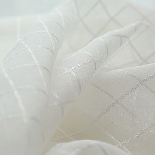 In Grid Windowpane Check White Shimmery Sheer Voile Curtain 7