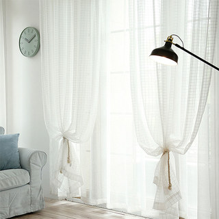 In Grid Windowpane Check White Shimmery Sheer Voile Curtain 5
