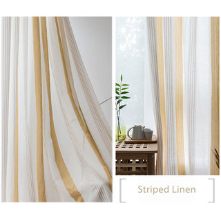 Sunnyside Luxury Linen Yellow Striped Voile Curtains 5