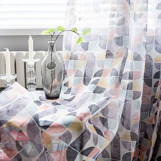 Vigor Multicolor Mid Century Modern Purple Geometric Sheer Curtains