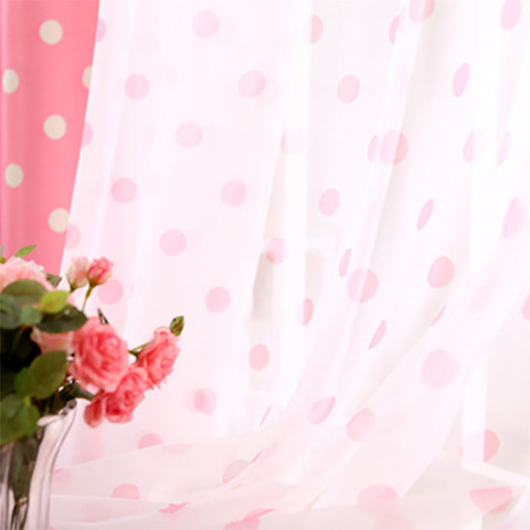 Classic Pink Polka Dot Sheer Voile Curtain 1