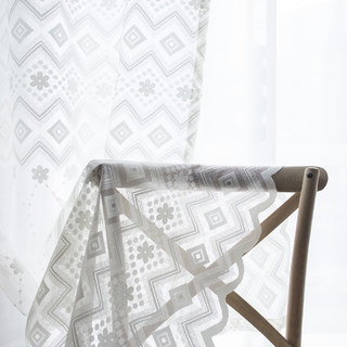 Lattice Square And Flower White Lace Voile Net Curtain