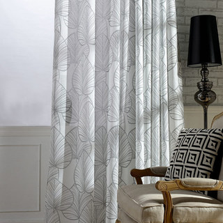 Lush Palm Tree Paradise Grey Semi Sheer Voile Curtain 2