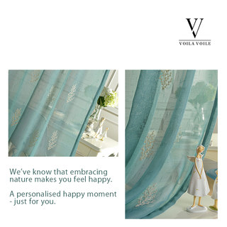 Trees of the Four Seasons Teal Blue Embroidered Sheer Voile Curtain 4