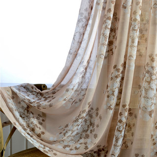 Blossom Latte Brown Cream And Beige Dandelion Semi Sheer Voile Curtain