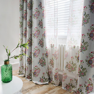 Blue Pink And Green Bunches Of Flowers Sheer Voile Curtain 6
