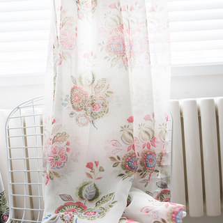 Blue Pink And Green Bunches Of Flowers Sheer Voile Curtain 4