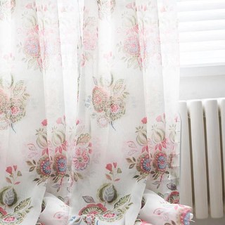 Blue Pink And Green Bunches Of Flowers Sheer Voile Curtain 2